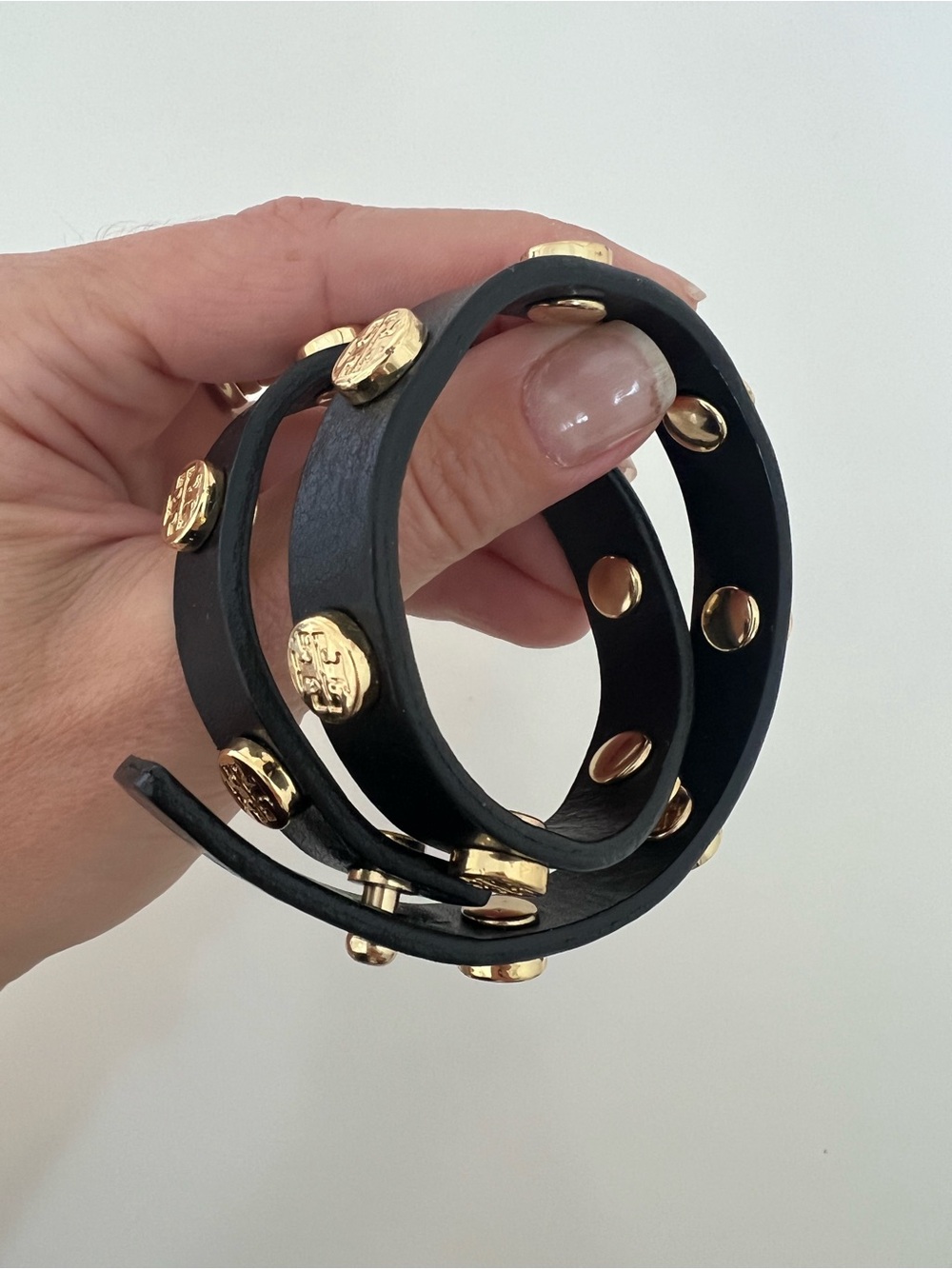 Tory Burch Black Leather Wrap Bracelet w/ Gold Tone Hardware